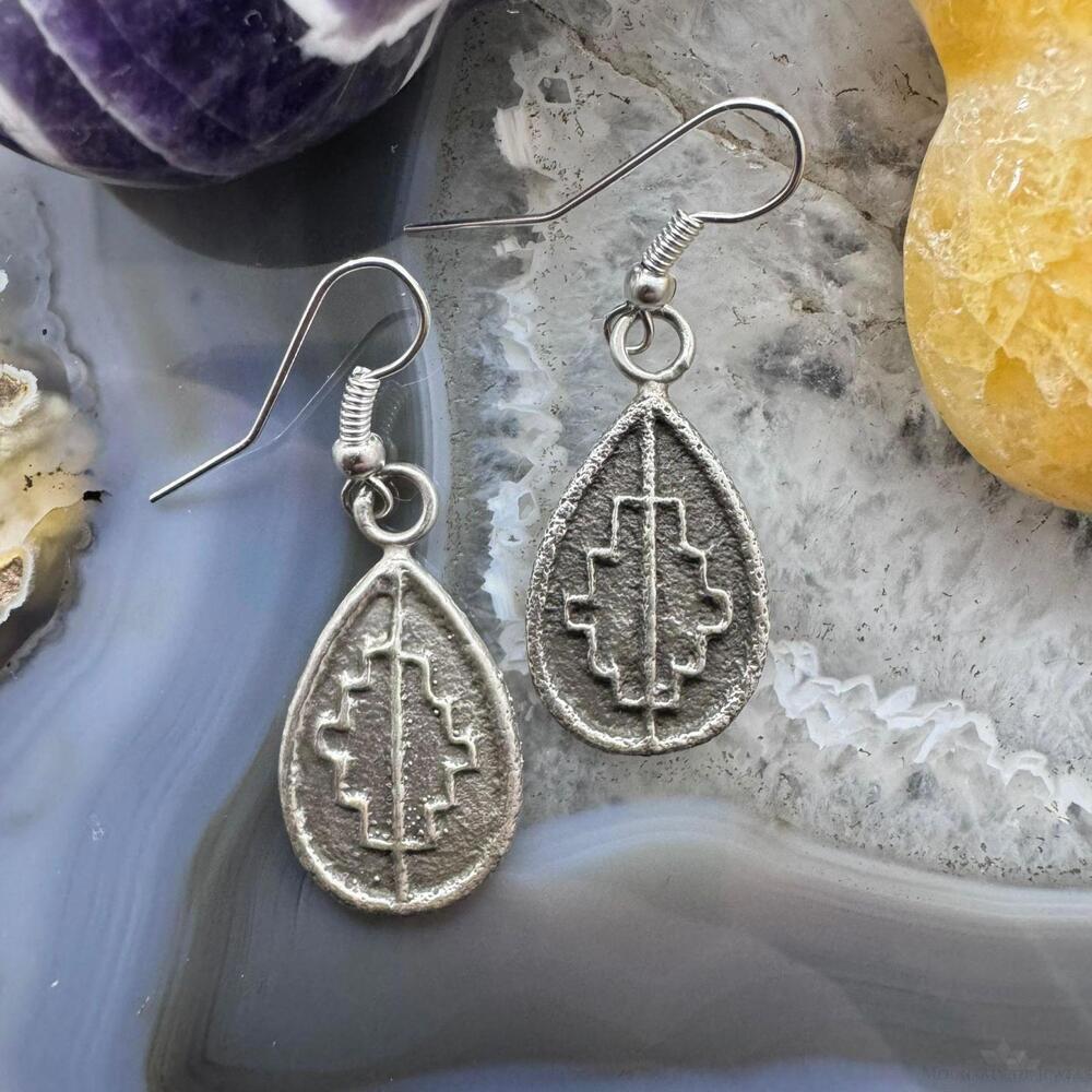 Joel Pajarito Sterling Teardrop Tufa Cast Rug Design Dangle Earrings For Women